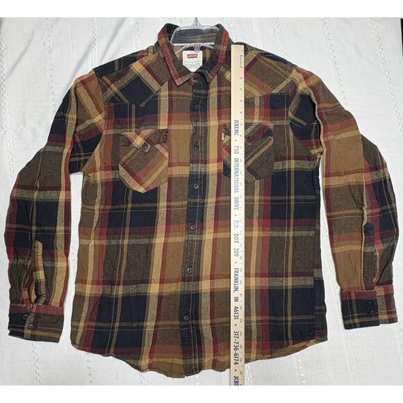 Levis Men's L Long Sleeve Plaid Flannel Shirt Button Front Chest Pockets Yokes - Picture 4 of 10